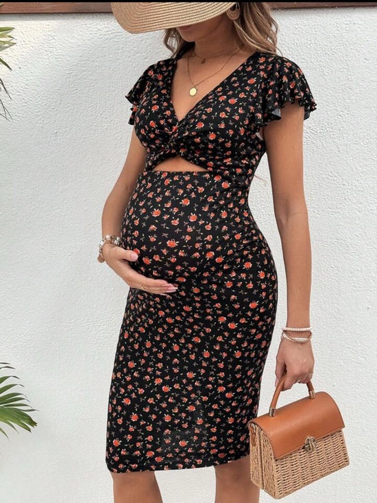 Dresses & Skirts - Floral Maternity Cutout Midi Dress
